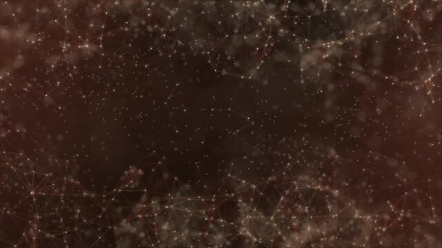 Abstract concepts of cybersecurity technology and digital data fractal plexus pattern on orange background loop, blue internet network connection with polygons, dots and lines in the slow motion