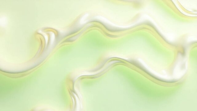 Abstract tenderness green peach silk background luxury wave cloth satin pastel color fabric. Gold milk liquid wave splash, wavy fluid texture. Fluttering material. 3D animation motion design wallpaper