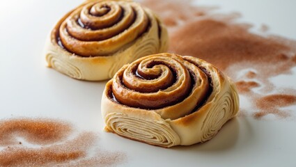 Fototapeta premium Tasty cinnamon roll buns set against a white background