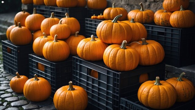 Festive autumn bounty featuring ripe pumpkins