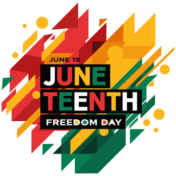 Juneteenth, Freedom day vector design with 
Red, yellow & green geometric abstract 
background pattern for African American 
culture, event, card, web banner, 
social media, poster, June 19