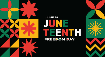 Fototapeta premium Juneteenth freedom day text celebration banner with Modern simple style flat colorful geometric abstract background banner pattern template, June 19