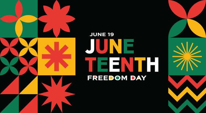 Juneteenth freedom day text celebration banner with 
Modern simple style flat colorful geometric 
abstract background banner pattern template, June 19