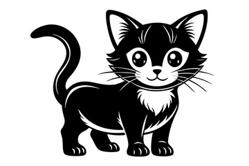 kitten marvels silhouette line art vector illustration with a white background