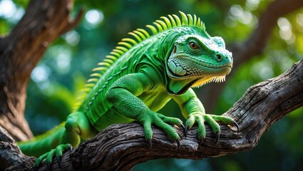 Obraz premium Iguana resting on a branch