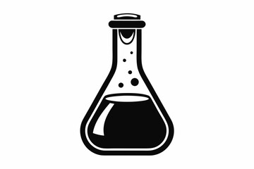 laboratory flask silhouette line art vector illustration with a white background