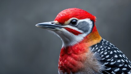 Closeup Portrait of Red-bellied Woodpecker Against a Background