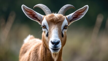Close-up of a goat's face in its natural habitat