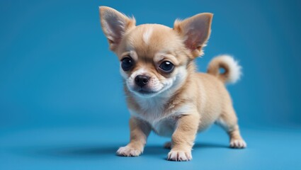Chihuahua Puppy Set Against a Blue Backdrop