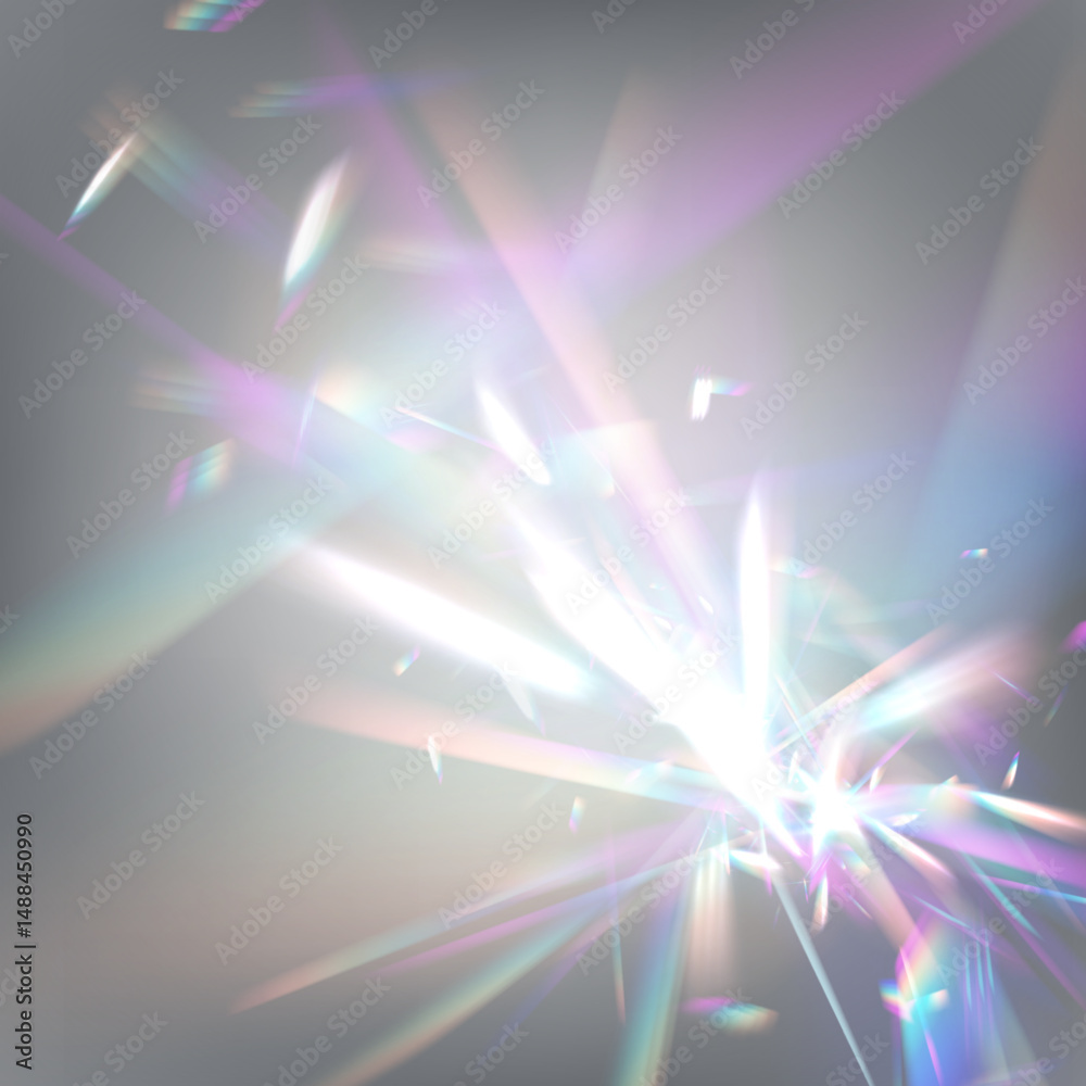 Aufkleber abstract refraction glow effect on black background. set rainbow crystal light leak flare reflection