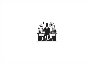 science lab cartoon silhouette with a simple, understated design set against a white background