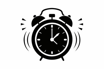 ringing alarm clock silhouette line art vector illustration with a white background