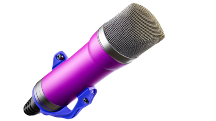 Purple microphone for audio recording, broadcasting, cutout transparent