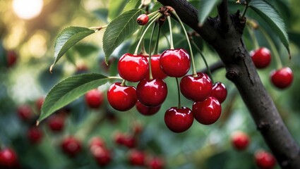 Obraz premium Cherry tree bearing fruit on its branches