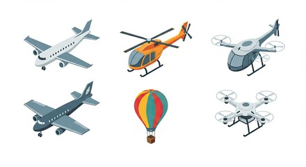 Isometric View of Various Air and Ground Transportation