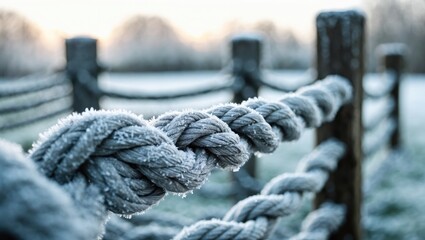 Fototapeta premium Close-up images of frosted rope fence