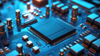 Background of technology featuring computer processors with a blue circuit board design