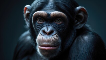 Funny wildlife shot of a chimpanzee among trees