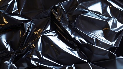 Textured surface of crumpled soft packaging foil with wrinkles and folds. Abstract close-up background.