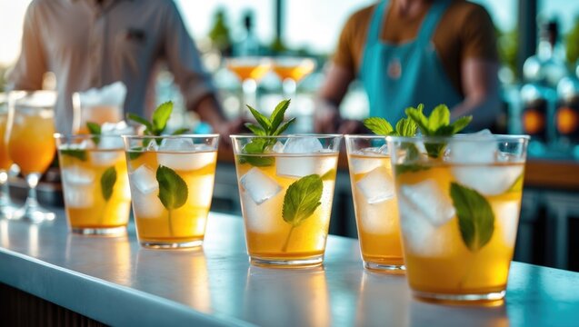Festive Outdoor Party with Drinks, Food, and Colorful Flowers