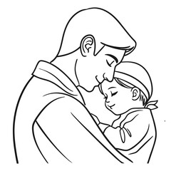Fahter and son happy moment coloring page vector design