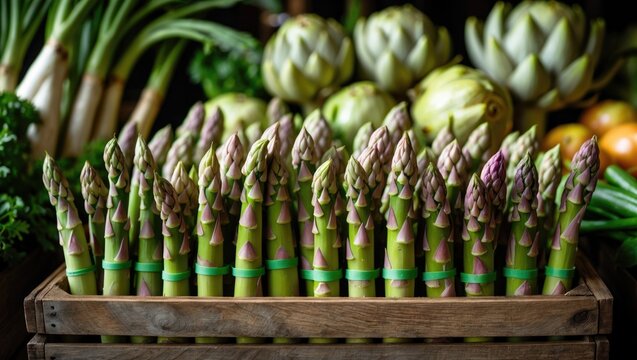 Buy fresh organic white and green asparagus at your local farmers market