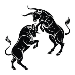A traditional bullfight has two bulls vector art silhouette