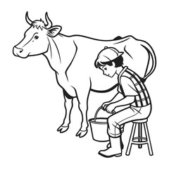 The milkman is milking the cow vector art silhouette