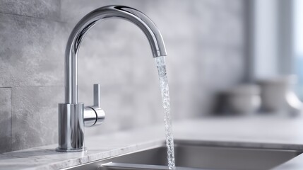 Modern Chrome Kitchen Faucet with Flowing Water