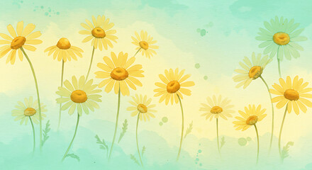 Gentle Watercolor Daisies Floral Background Illustration for Spring Summer Design
