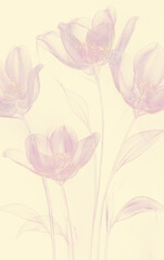 Elegant Floral Design, Abstract Pink Flowers with Delicate Line Art on Cream
