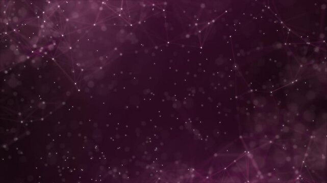 Abstract concepts of cybersecurity technology and digital data fractal plexus pattern on maroon background loop, blue internet network connection with polygons, dots and lines in the slow motion