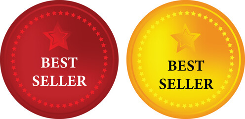 Red and Golden Best Seller Labels with Flat Style Design