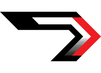 Modern Vector red and black arrow on white. Striped design element. Sport racing pattern. Direction indicator, navigation. Stripe on car, moto, boat, sports car and toy. Vector abstract background