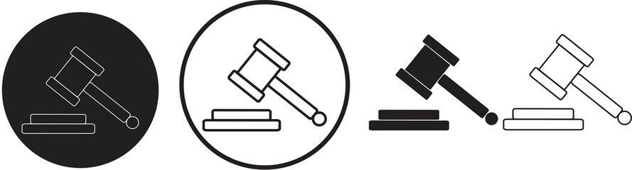 Judge Gavel Icon Set: Legal Judgment Symbols, Law Hammer Graphics: Court Auction Icons, Justice Gavel Collection: Legal System Symbols.