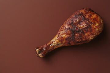 Fototapeta premium Roasted turkey leg against brown background