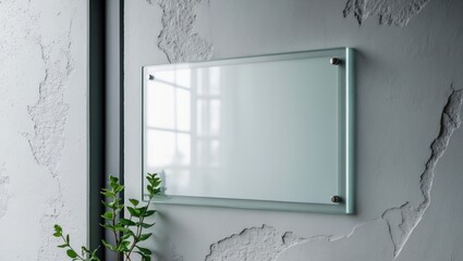 Clear glass signboard on gray wall mockup for institutions.