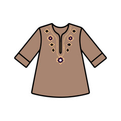 Brown embroidered summer tunic shirt with floral details  