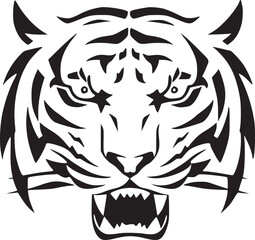 black and white silhouette tattoo of tiger