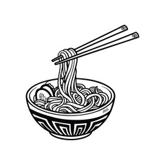 Chinese noodles with bowl vector art silhouette