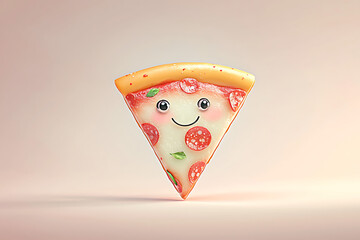 Happy Pizza Slice Cartoon.