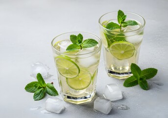Fototapeta premium Refreshment drink with lime and mint