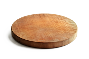 Wooden round cutting board kept on white or transparent background