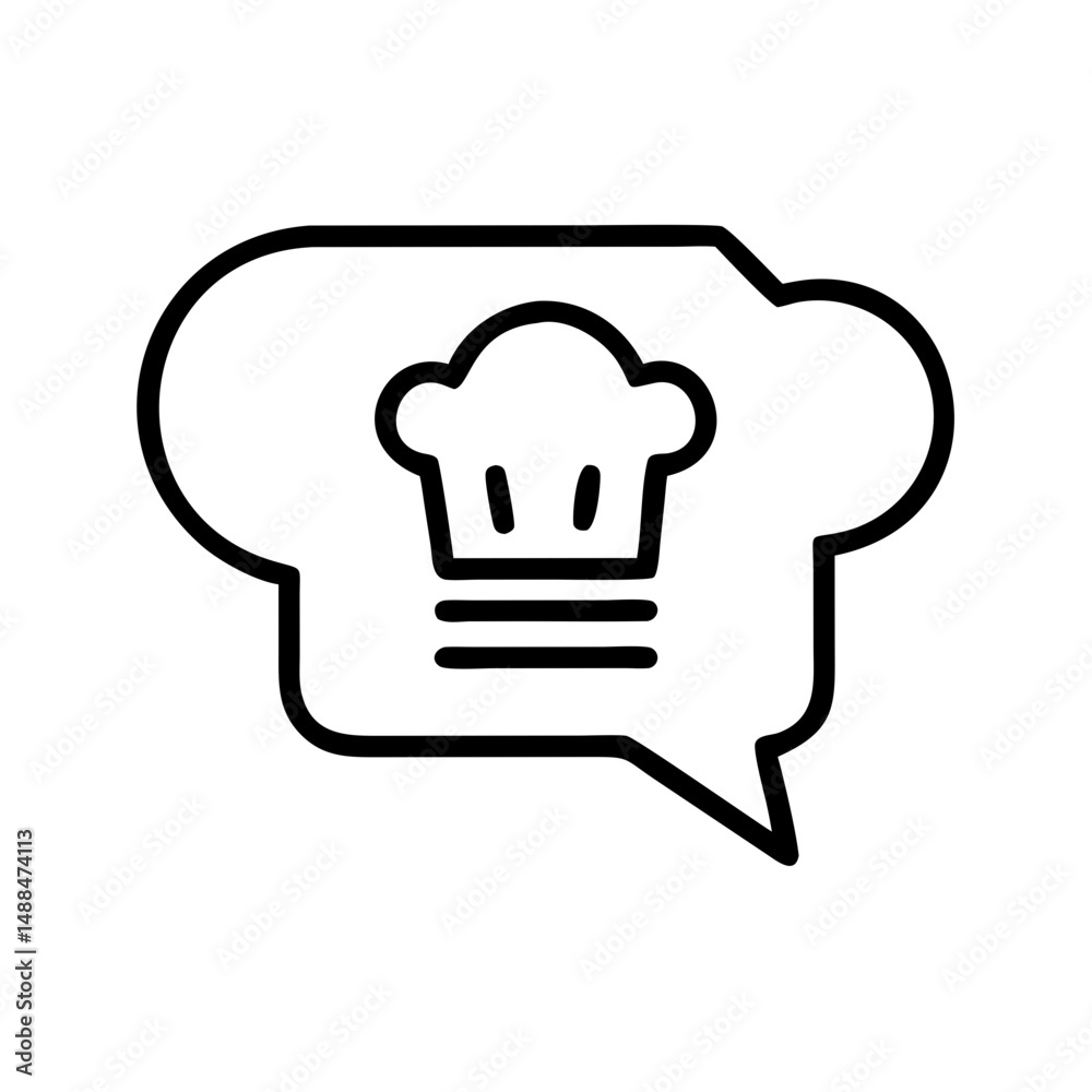 Poster chef hat in chat bubble icon representing culinary communication