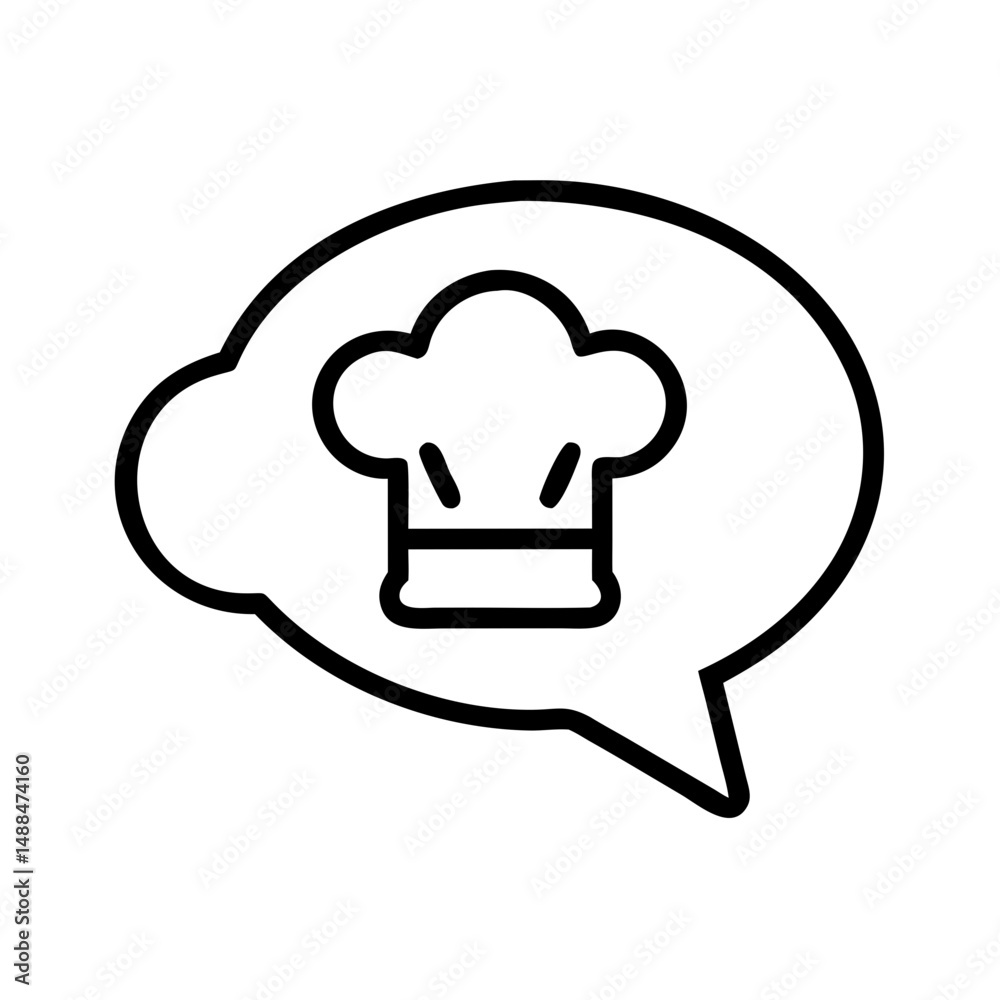 Poster chef hat in chat bubble icon representing culinary communication