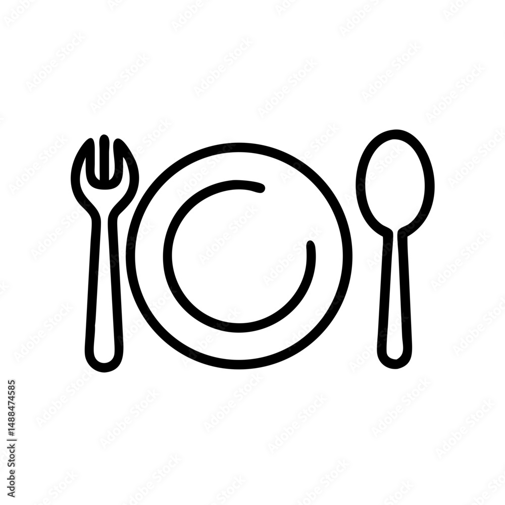 Poster dining plate with fork and spoon icon representing meal setting