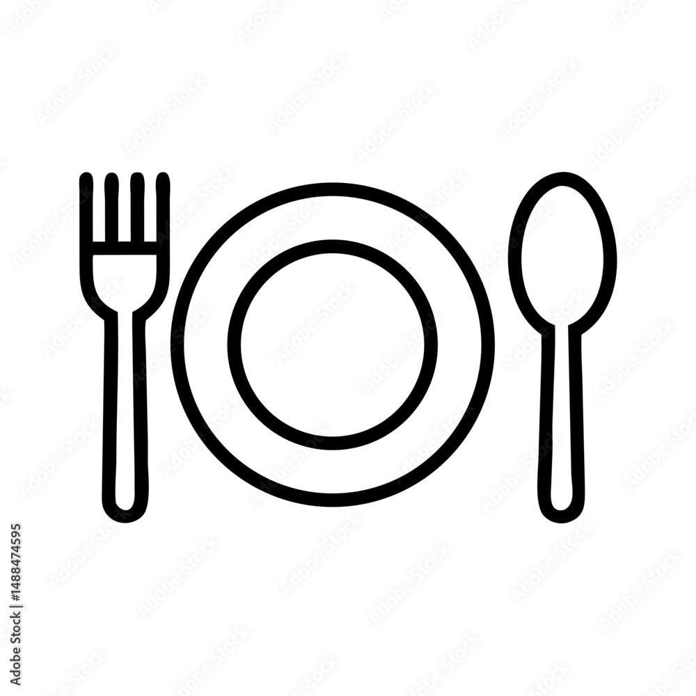 Aufkleber dining plate with fork and spoon icon representing meal setting