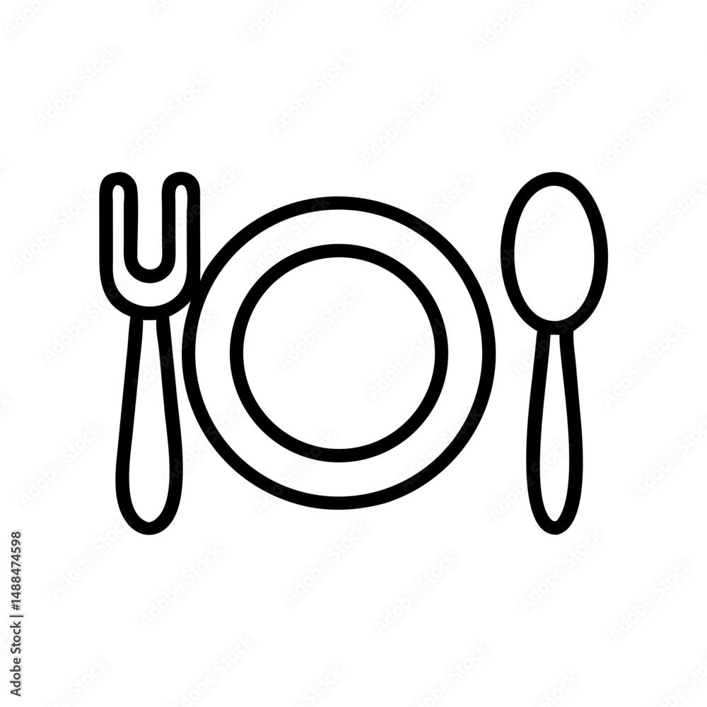 Poster dining plate with fork and spoon icon representing meal setting