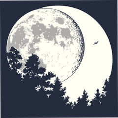 Majestic moonrise over silhouetted pines transparent png