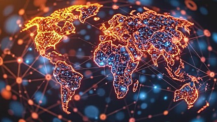 an abstract representation of a digital globe made up of intricate patterns of light, interconnected lines forming countries and continents - Powered by Adobe